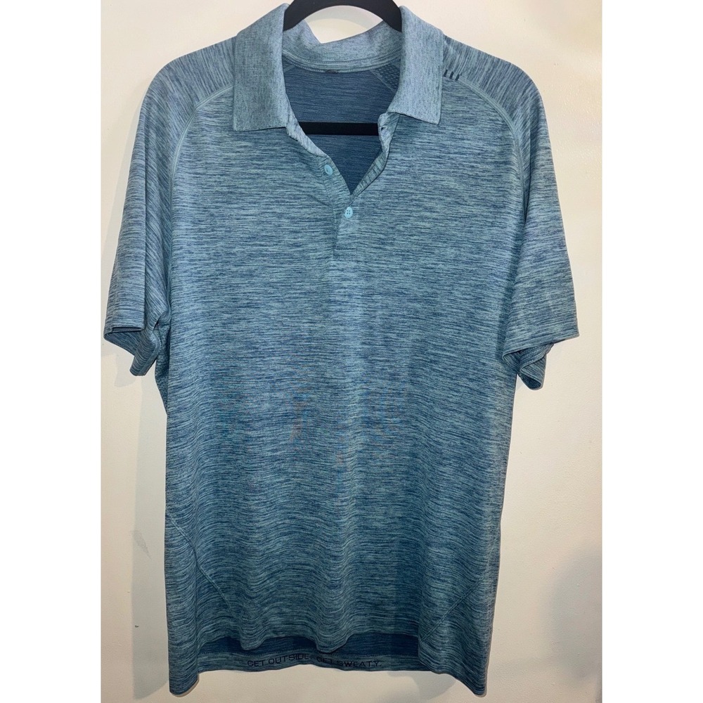 Lululemon Metal Vent Tech Polo Shirt Mens Large Blue Heathered Short Sleeve